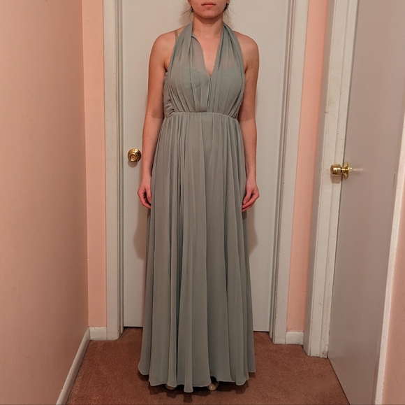 Jenny Yoo Mira Style Adjustable Chiffon Bridesmaid Dress Morning Mist Size 6 - Picture 3 of 8